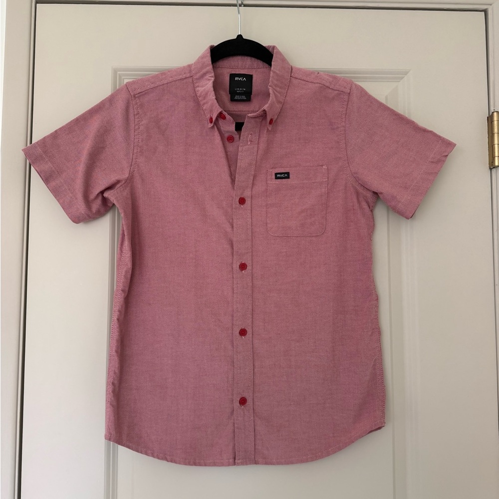 RVCA Boy's Casual Pink Button Down Shirt | Size Large 14